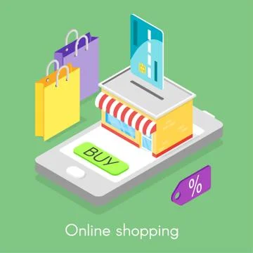 Vector isometric concept for online shopping. Stock Illustration
