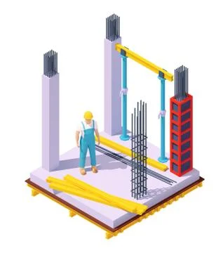 Vector isometric concrete building construction Stock Illustration
