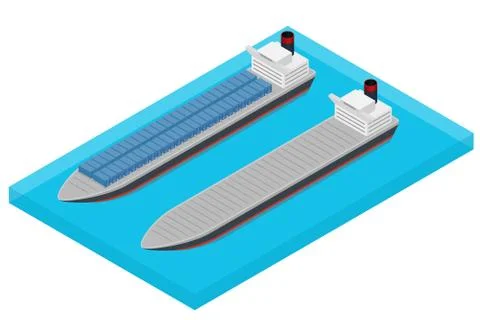 Vector isometric container ship at sea Stock Illustration