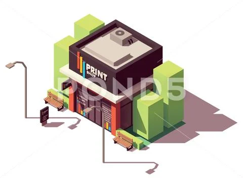 Vector isometric copy and print shop Stock Illustration
