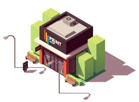 Vector isometric copy and print shop Stock Illustration