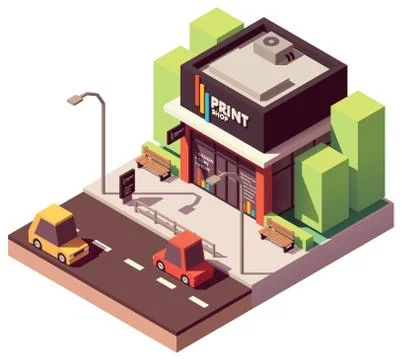 Vector isometric copy and print shop Stock Illustration