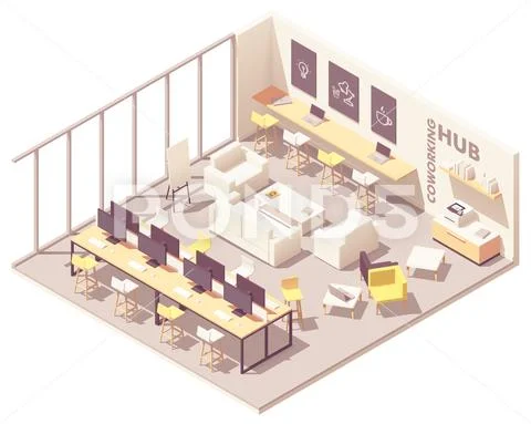 Vector isometric coworking open space Stock Illustration