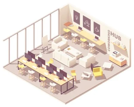 Vector isometric coworking open space Stock Illustration
