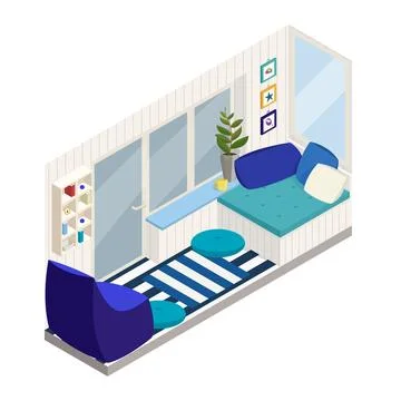 Vector isometric cozy balcony Stock Illustration
