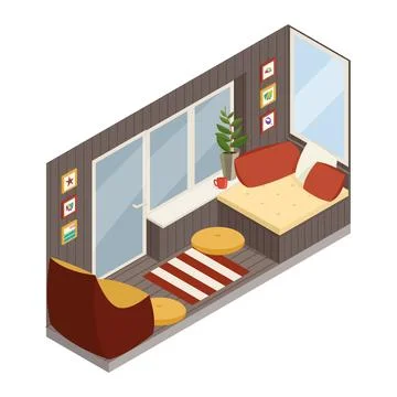 Vector isometric cozy balcony Stock Illustration