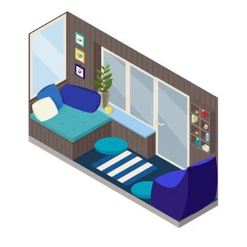 Vector isometric cozy balcony Stock Illustration