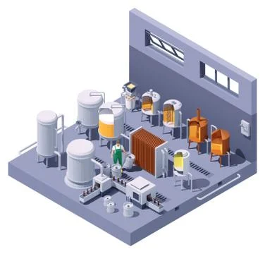 Vector isometric craft beer brewery Stock Illustration