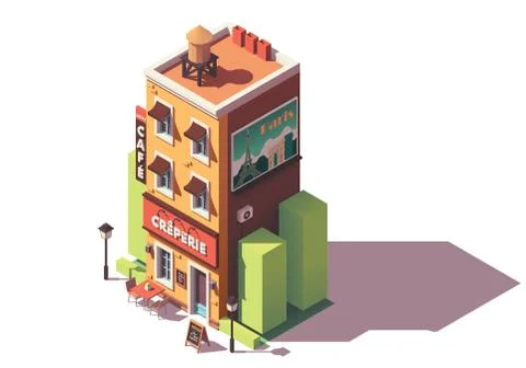 Vector isometric creperie restaurant Stock Illustration