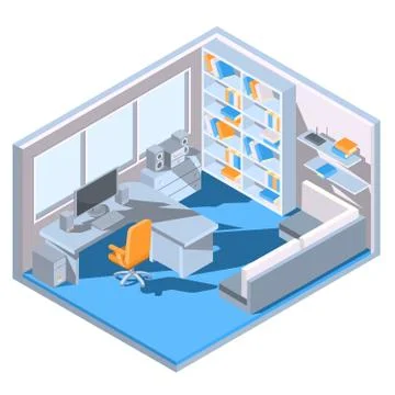 Vector isometric design of a home office 스톡 일러스트