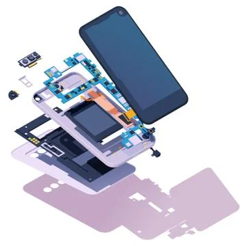 Vector isometric disassembled smartphone Stock Illustration