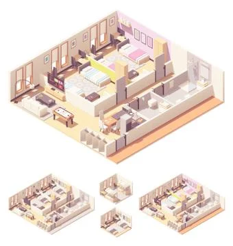 Vector isometric dormitory or dorm room Stock Illustration