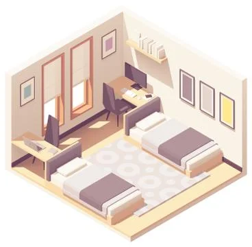 Vector isometric dormitory or dorm room Stock Illustration