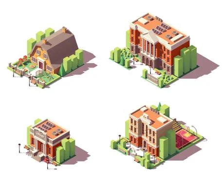 Vector isometric educational buildings set Stock Illustration