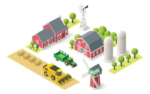 Vector isometric farm set Stock Illustration