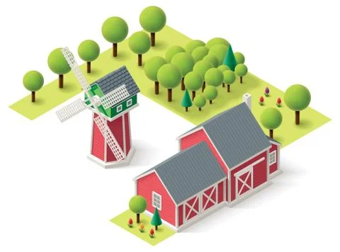 Vector isometric farm set Stock Illustration