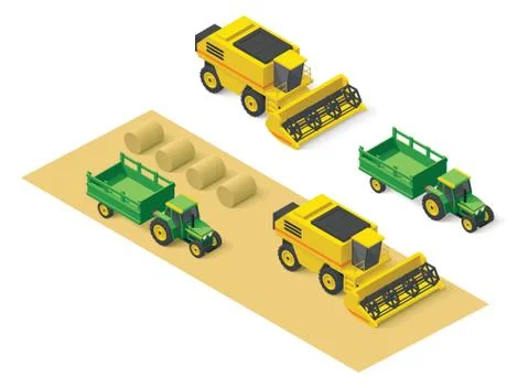 Vector isometric farm vehicles set Stock Illustration