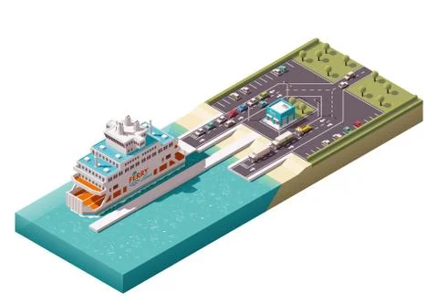 Vector isometric ferry port Stock Illustration