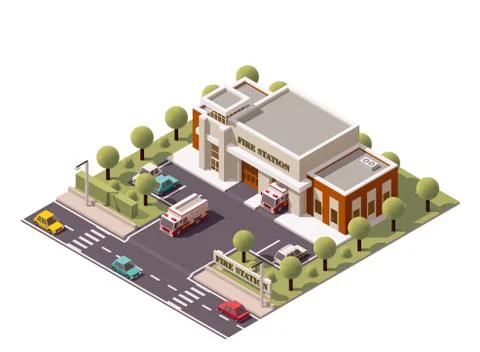 Vector isometric fire station Stock Illustration