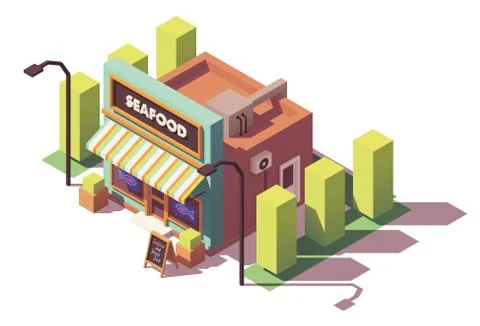 Vector isometric fish and seafood shop Illustrazione stock