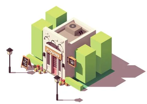 Vector isometric flower shop Stock Illustration