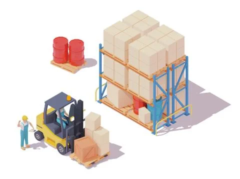 Vector isometric forklift and warehouse workers Stock Illustration