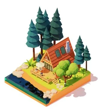 Vector isometric a-frame house in the wood Stock Illustration