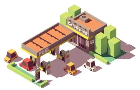 Vector isometric gas station Stock Illustration