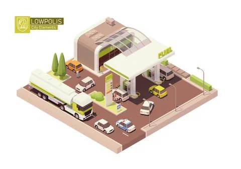 Vector isometric gas station Stock Illustration