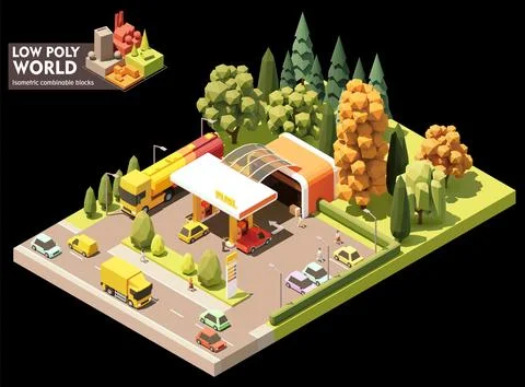 Vector isometric gas station Stock Illustration