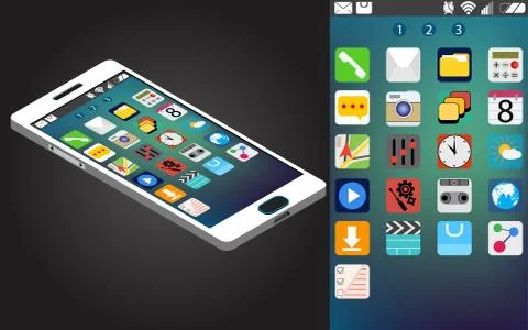 Vector isometric generic smartphone and interface with icons apps Stock Illustration