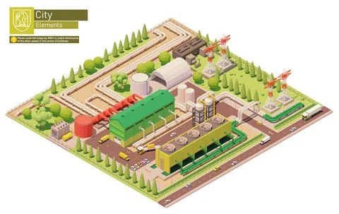 Vector isometric geothermal power station or plant Stock Illustration