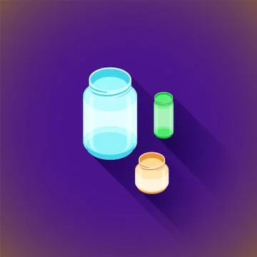 Vector isometric glass jars set. Illustrazione stock