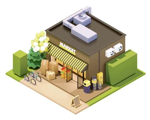 Vector isometric grocery building Stock Illustration