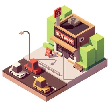 Vector isometric gun shop Illustrazione stock
