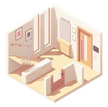 Vector isometric hallway with wooden staircase Stock Illustration