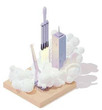 Vector isometric heavy rocket launch Stock Illustration