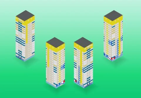 Vector isometric high rise building in urban city Ilustração Stock