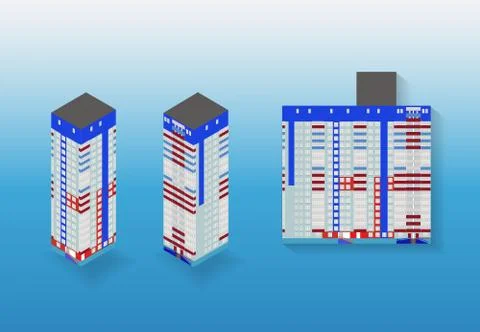 Vector isometric high rise building in urban city. Ilustração Stock
