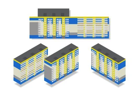 Vector isometric high rise building in urban city. Ilustración de archivo