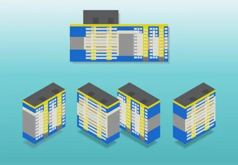 Vector isometric high rise building in urban city. Ilustración de archivo
