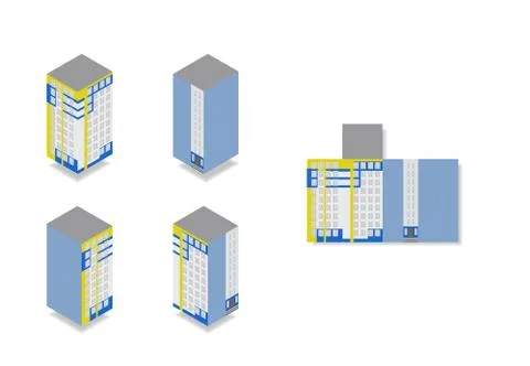 Vector isometric high rise building in urban city. Ilustración de archivo