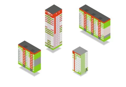 Vector isometric high rise building in urban city. Ilustração Stock