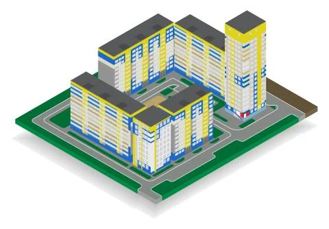 Vector isometric high rise building in urban city. Ilustración de archivo