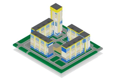 Vector isometric high rise building in urban city. Ilustração Stock
