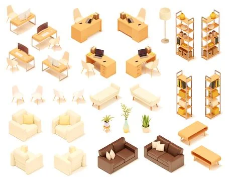 Vector isometric home and office furniture Stock Illustration