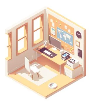 Vector isometric home office room Stock Illustration