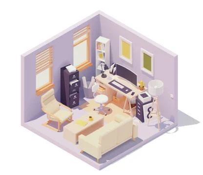 Vector isometric home office room Stock Illustration