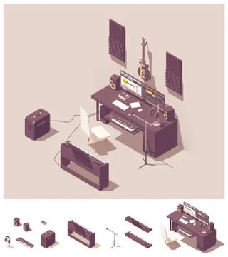 Vector isometric home recording studio equipment Stock Illustration