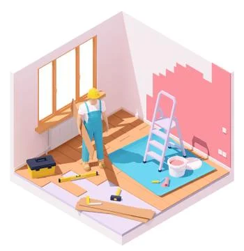 Vector isometric home renovation Stock Illustration